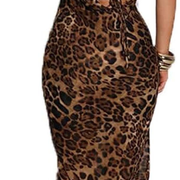 Women Backless Maxi Dress Sexy Sleeveless Leopard Cocktail Dresses Bodycon Spaghetti Strap Party Long Dress