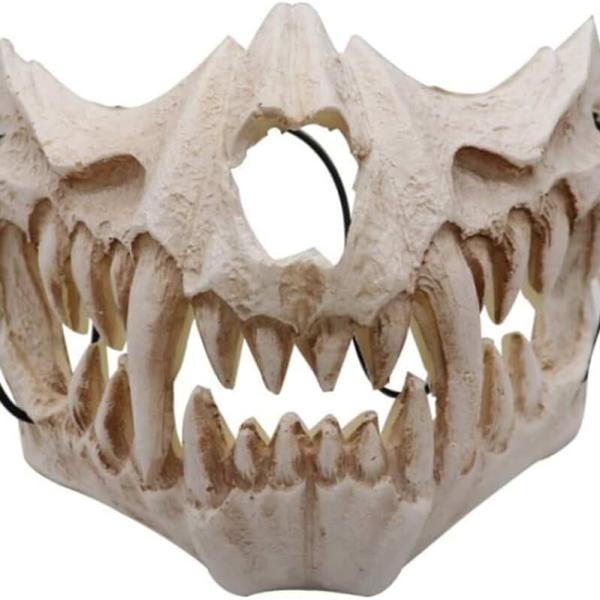 Peosaard Halloween Skeleton Mask,Scary Werewolf Half Skull Mask, Cosplay Costume Half Face Teeth