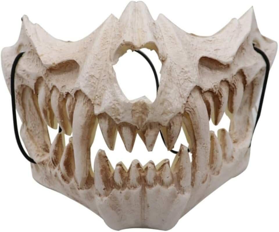 Peosaard Halloween Skeleton Mask,Scary Werewolf Half Skull Mask, Cosplay Costume Half Face Teeth