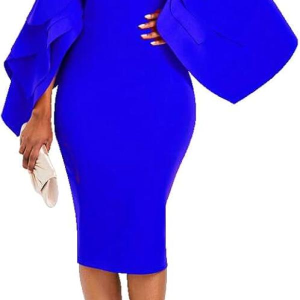 Bodycon Dress for Woman Long Sleeve Knee-Length Ruffle Sleeve Off Shoulder Evening Dress