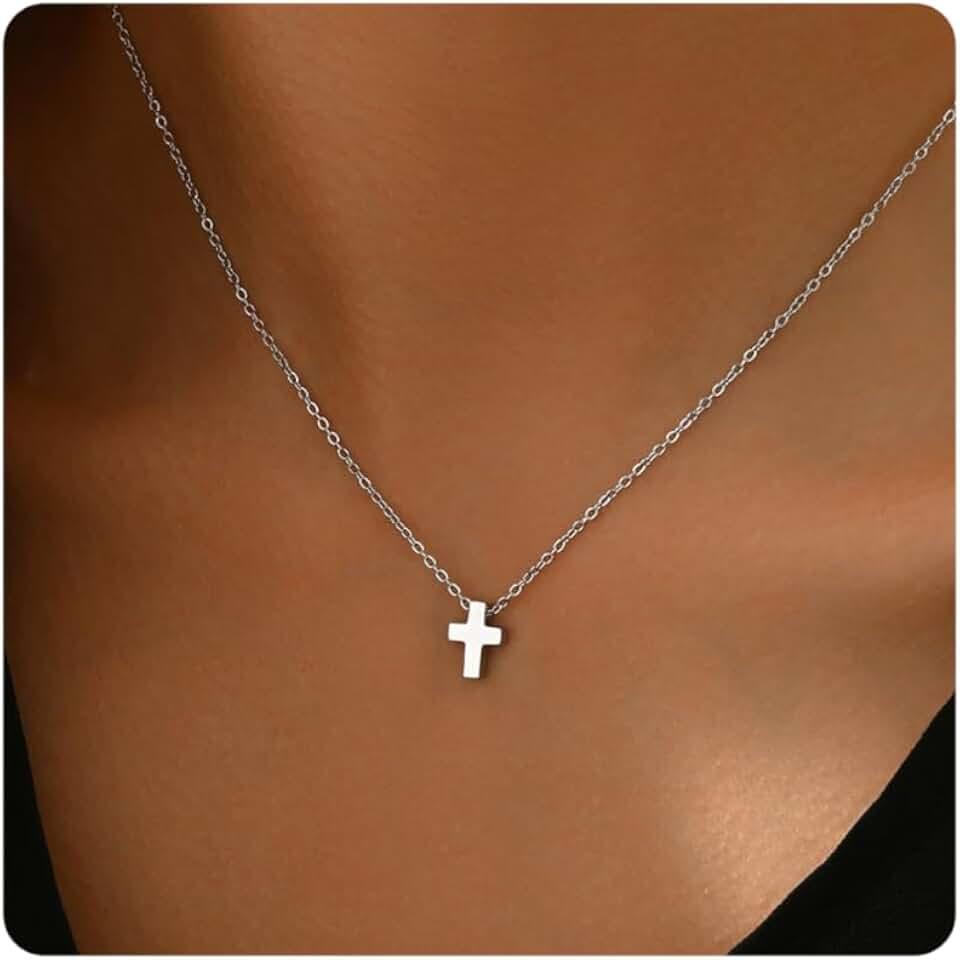 Cross Necklace for Women Gold CZ Diamond Sideways Cross Pendant Necklace Dainty Cute Tiny Cross