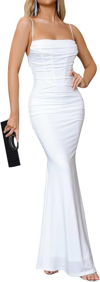 Women's Sleeveless Bodycon Corset Maxi Dress Spaghetti Strap Ruched Elegant Evening Party Long Dresses