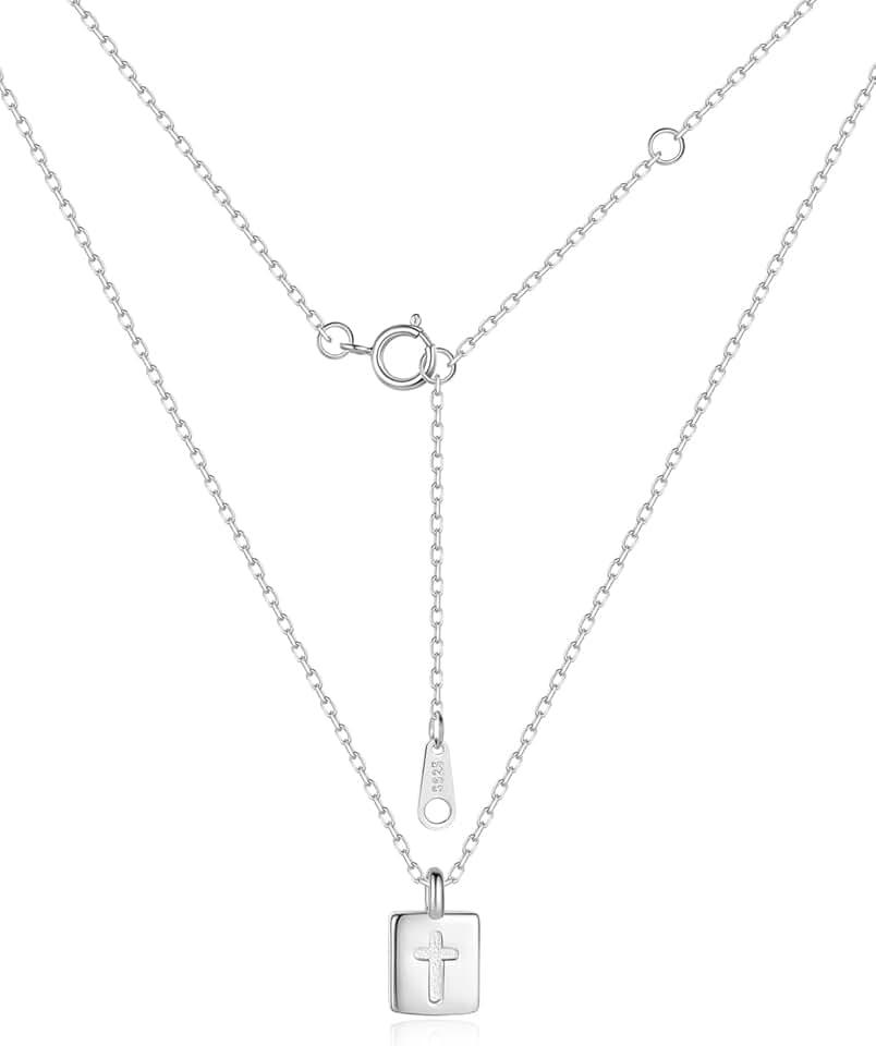 Dainty 925 Sterling Silver Cross Necklace for Women, Trendy Square 14K Gold Plated Pendant Necklace