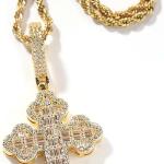 Lulu Mel Iced Out White Gold Plated Cubic Zirconia Cross Pendant Necklace With Rope Chain, Trendy