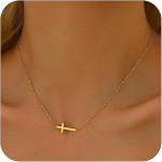 Cross Necklace for Women 18K Gold Plated Dainty Tiny Sideways Cross Choker Necklace Adjustable