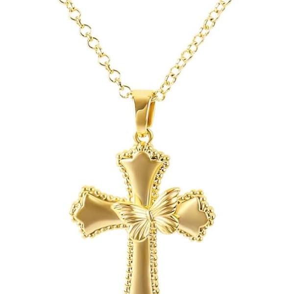 Cross Necklace for Women, 14K Gold Plated Dainty Crucifix Necklace CZ Faith Gold Cross Pendant