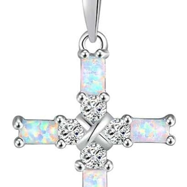 CiNily Cross Pendant Necklace Gold Plated Opal Pendant/Mystic Topaz Gemstone Pendant Criss Jewelry