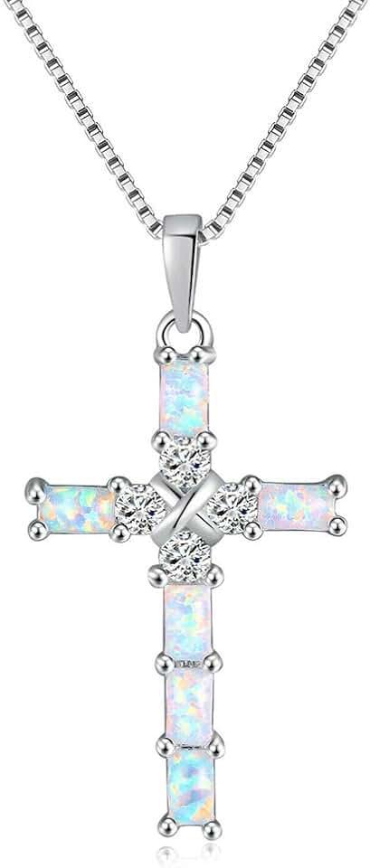 CiNily Cross Pendant Necklace Gold Plated Opal Pendant/Mystic Topaz Gemstone Pendant Criss Jewelry