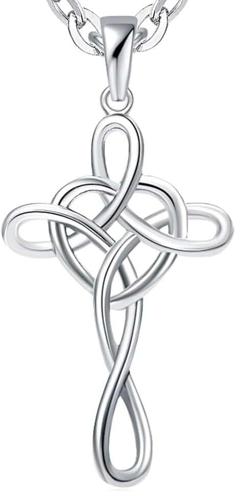 Jude Jewelers Stainless Steel Love Knot Heart Shaped Cross Pendant Necklace