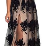 Womens 2024 Formal Dresses Plunging V-Neck Embroidered Floral Lace Mesh Velvet Maxi Dress