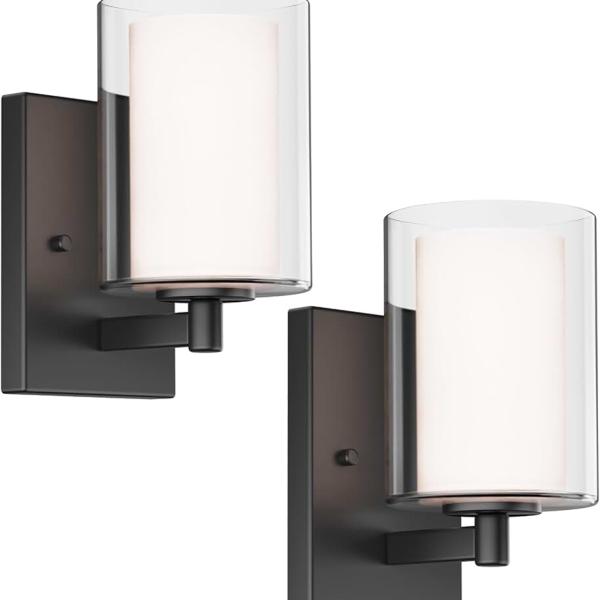 Wall Sconces Set of 2 Modern Vanity Lights with Double Clear Glass Shade Matte Black Indoor