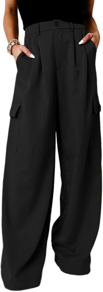 Dokotoo Womens High Waisted Wide Leg Cargo Pants Baggy Casual Work Pants with 4 Pockets