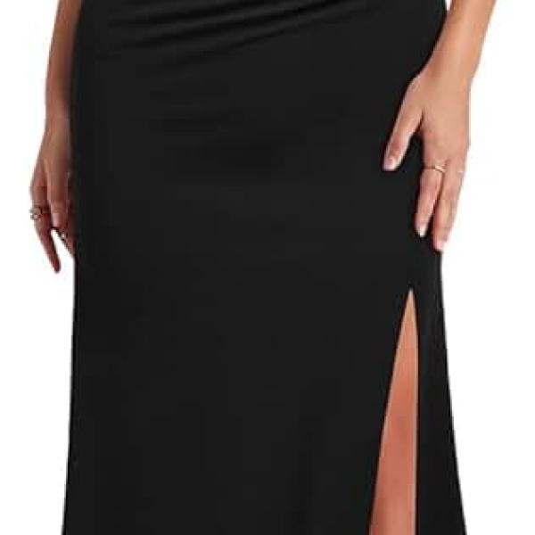 Women's One Shoulder Sleeveless Split Bodycon Mermaid Evening Cocktail Long Dress