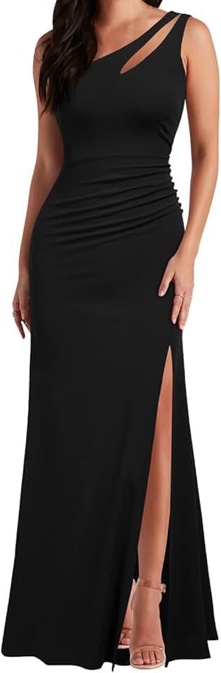 Women's One Shoulder Sleeveless Split Bodycon Mermaid Evening Cocktail Long Dress