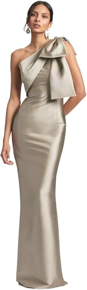 Women's One Shoulder Satin Bridesmaid Dresses Long Back Split Evening Prom Formal Mother Gowns