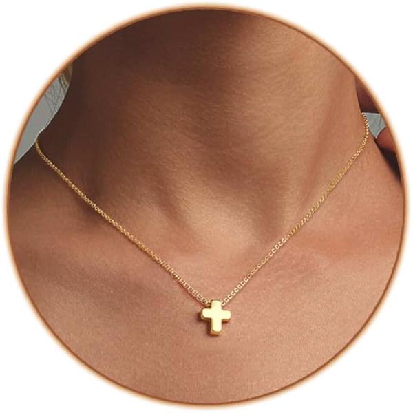 Cross Necklace for Women Simple Gold Cross Necklaces for Women Trendy Gold Necklace 18K Gold Plated