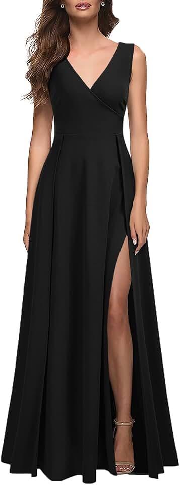 Women's V Neck Sleeveless Split Formal Dress Cocktail Party Prom Long Dresses