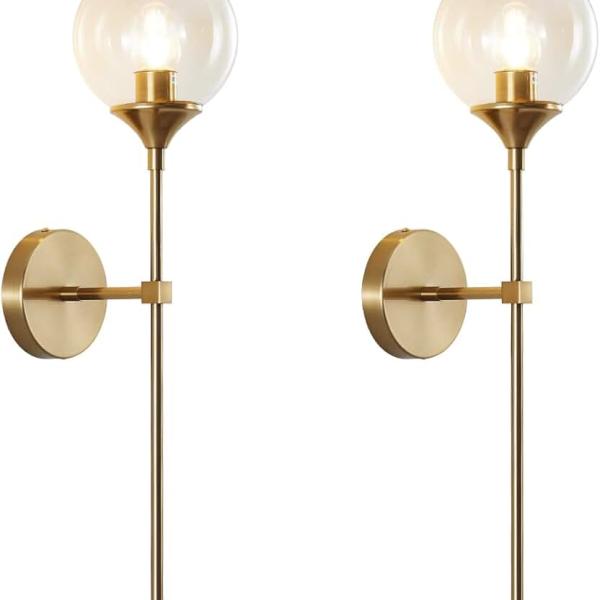 BOKT Brass Gold Wall Sconce Lighting Set of 2 Mid Century Modern Long Globe Wall Sconce Light Set