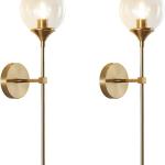 BOKT Brass Gold Wall Sconce Lighting Set of 2 Mid Century Modern Long Globe Wall Sconce Light Set