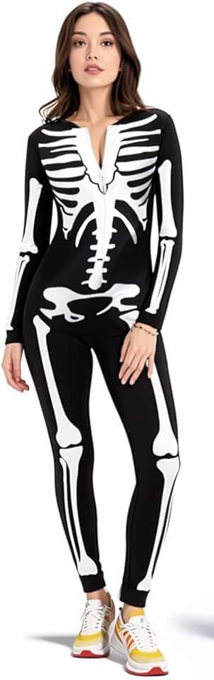 Skeleton Costume Women Onesie Adult for Halloween Skeleton Costume