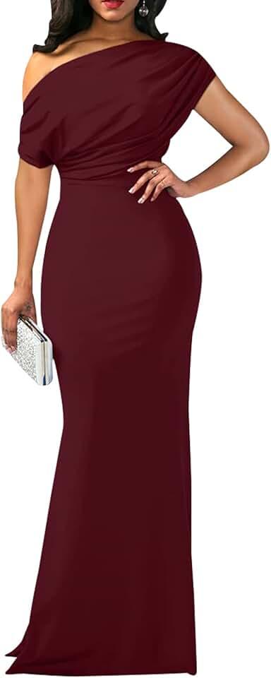 Formal Evening Dress for Women Elegant 2024 Sexy Off Shoulder Ruched Wedding Guest Bodycon Party Maxi Dresses