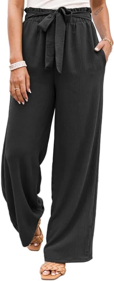 NIMIN Wide Leg Pants for Women High Waisted Business Casual Pants Work Pants Loose Flowy Summer Beach Pants with Pockets