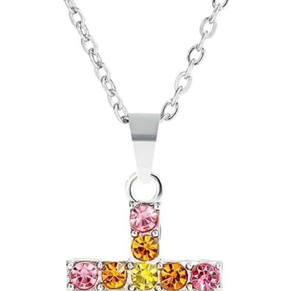 Baptism Cross Necklace for Women First Communion Silver Cross Necklaces Rainbow Cross Necklace