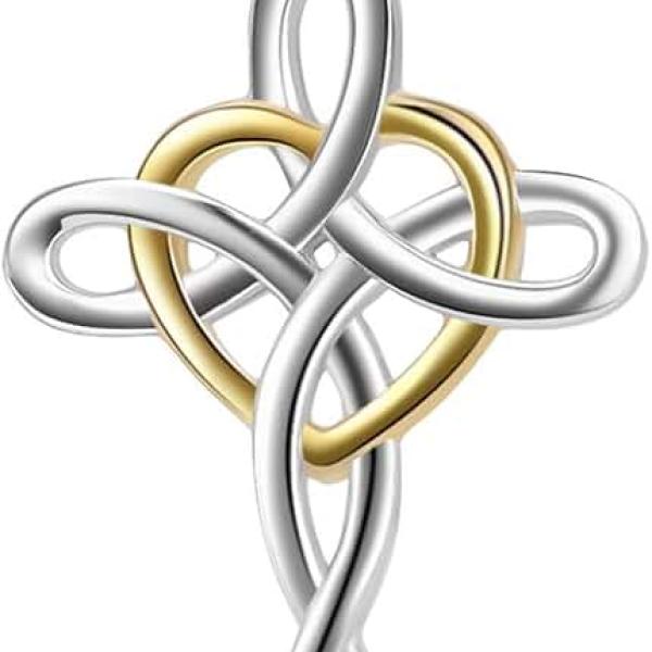 YFN Cross Necklace 925 Sterling Silver Celtic Knot Cross Infinity Heart Love Pendant Necklace 18"