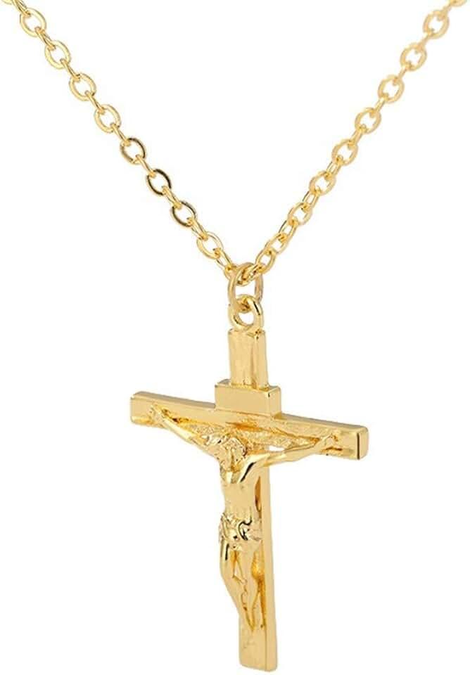 Stainless Steel Cross Crucifix Pendant Necklace Dainty Unisex Religious Baptism Jewelry