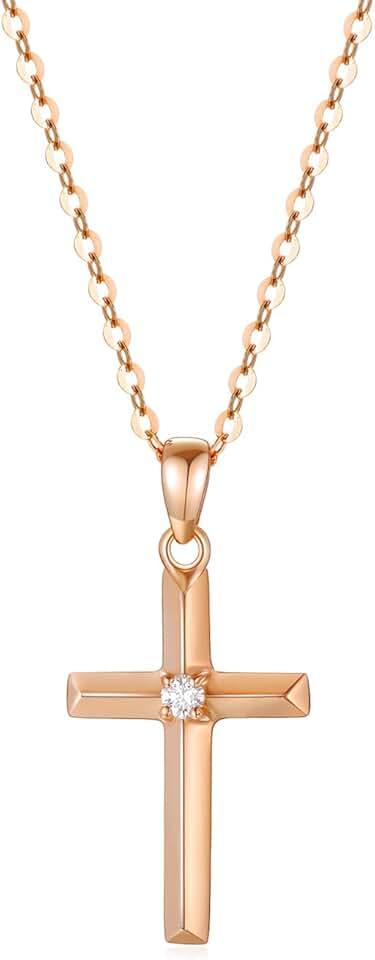 SISGEM 14k Gold Diamond Cross Necklace with Gold Chain, Religioius Jewelry Mother's Day Gifts for