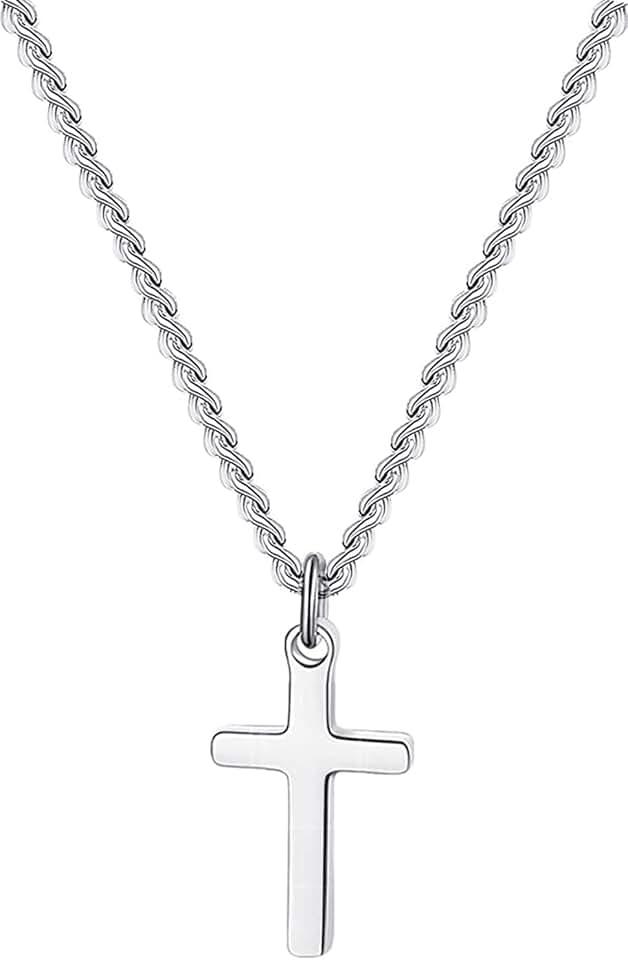 Cross Necklace for Women 14K Gold Filled Stainless Steel Small Cross Pendant with Cuban Chain