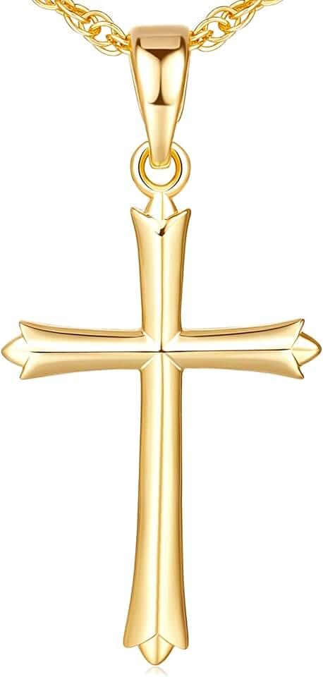 Gold Cross Necklaces for Women 14K Gold Cross Pendant Necklace 14K Gold Cross Chain Necklace for