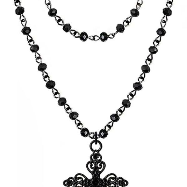 Gothic Cross Necklace Black Cross Pendant Layered Choker Halloween Jewelry for Women