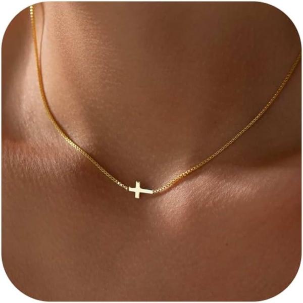 Cross Necklace for Women 14K Real Gold Silver Plated Dainty Small Cross Pendant Choker Simple