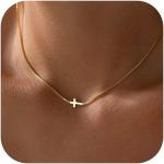 Cross Necklace for Women 14K Real Gold Silver Plated Dainty Small Cross Pendant Choker Simple