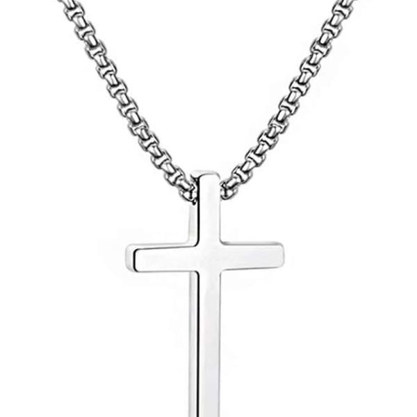 M MOOHAM Cross Necklace for Men, Silver Black Gold Stainless Steel Plain Cross Pendant Necklace for