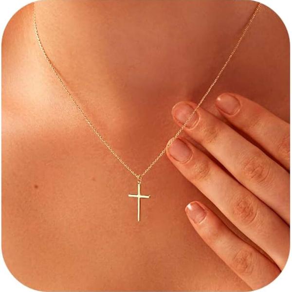 Luxval Cross Necklace for Women -Dainty 14K Gold Plated Cross Necklace Layered Gold Cross Necklace