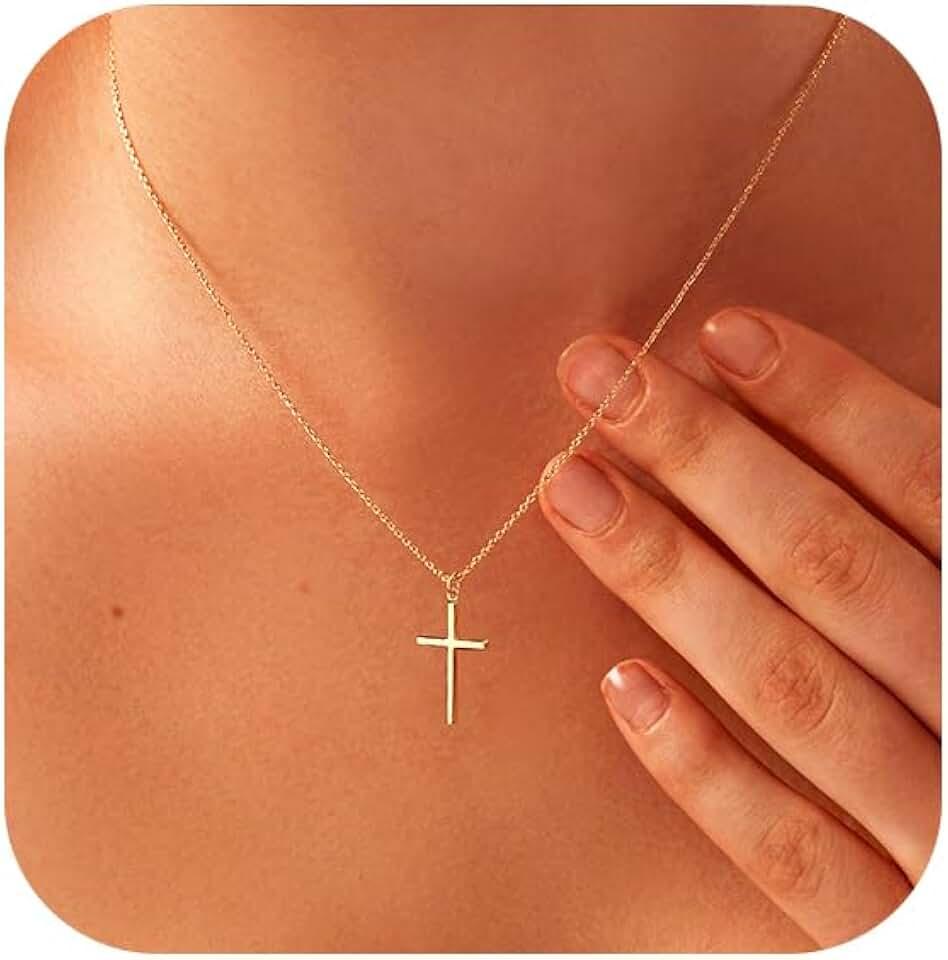 Luxval Cross Necklace for Women -Dainty 14K Gold Plated Cross Necklace Layered Gold Cross Necklace