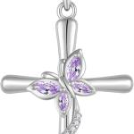 Cross Necklace for Women 925 Sterling Silver Butterfly Necklace Birthstone Created Gemstone Pendant