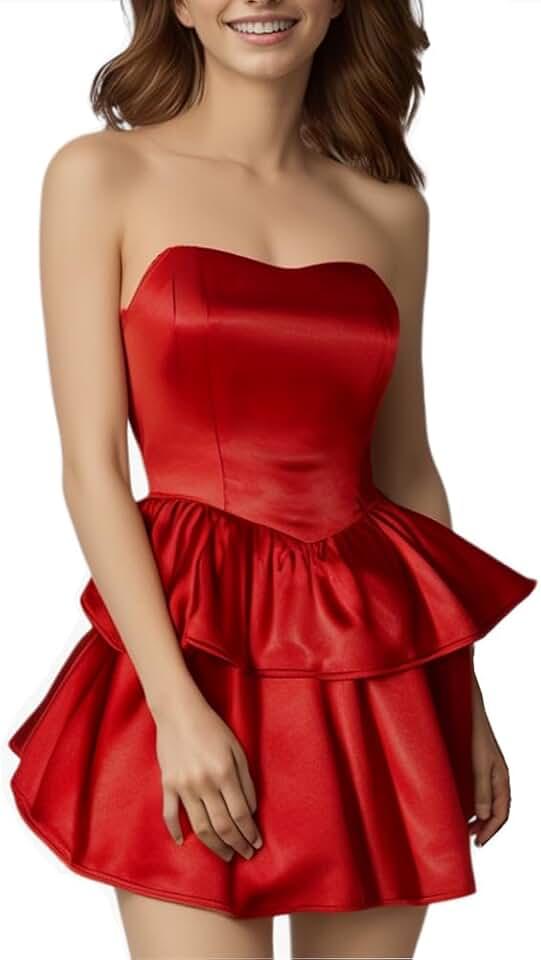 Mima Costume Dress Womens Red Strapless Tube Dress with Headband Gloves Stockings