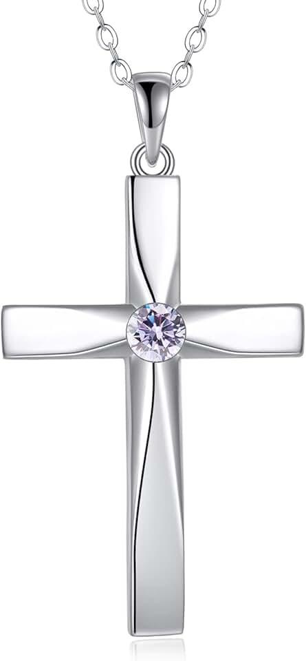 Cross Pendant Necklace 925 Sterling Silver Origami Cross Birthstone Pendant Necklace Religious