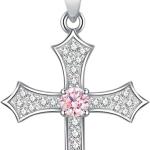 Cubic Zirconia Birthstone Accent Diamond Cross Pendant with 925 Sterling Silver Cable Chain