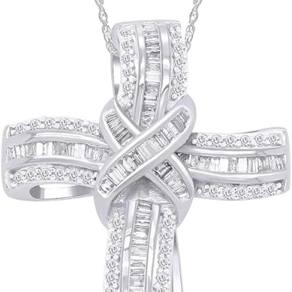 Infinity Cross Pendant Necklace, 1.00 Carat White Natural Diamond or Lab Grown Diamond Religious