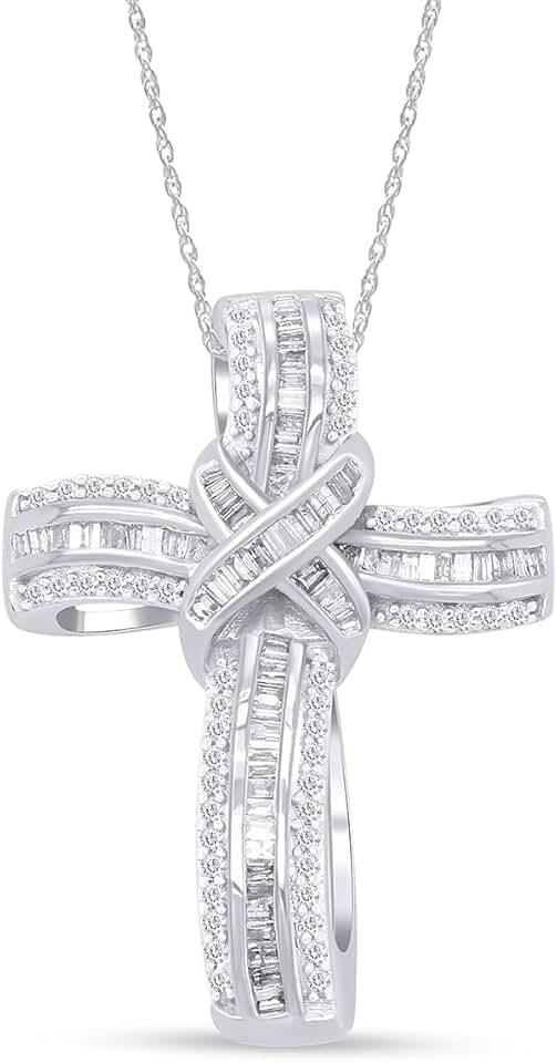 Infinity Cross Pendant Necklace, 1.00 Carat White Natural Diamond or Lab Grown Diamond Religious