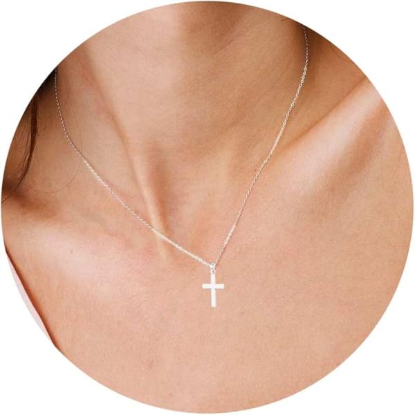 Cross Necklace for Women, Small 14K Gold Plated Cross Pendant Necklace Dainty Gold Cross Necklace