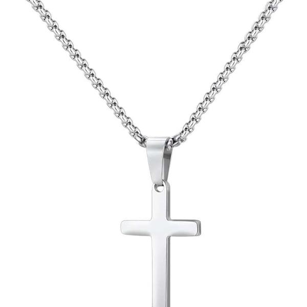 M MOOHAM Cross Necklace for Men - Stainless Steel Silver Gold Black Plain Cross Pendant Necklace