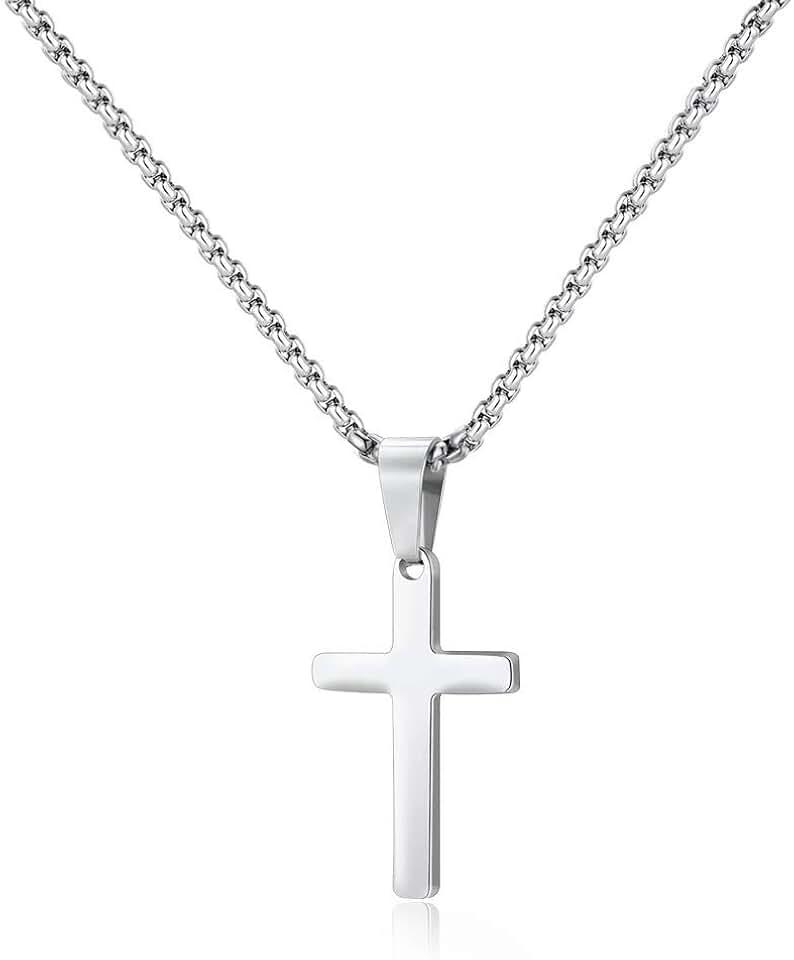 M MOOHAM Cross Necklace for Men - Stainless Steel Silver Gold Black Plain Cross Pendant Necklace