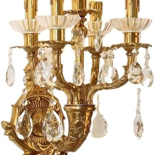 Indoor Wall Lights Vintage Brass French Style Crystal Glass Wall Lamp Fixtures 5-Light Luxury Retro