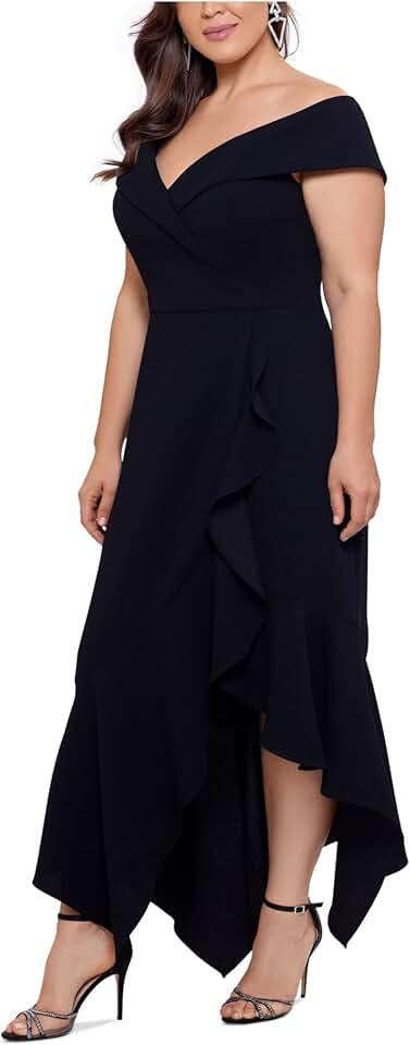 Women's Sweetheart Neckline Off-Shoulder Crepe Midi Dress with Hanky Hem