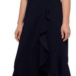 Women's Sweetheart Neckline Off-Shoulder Crepe Midi Dress with Hanky Hem